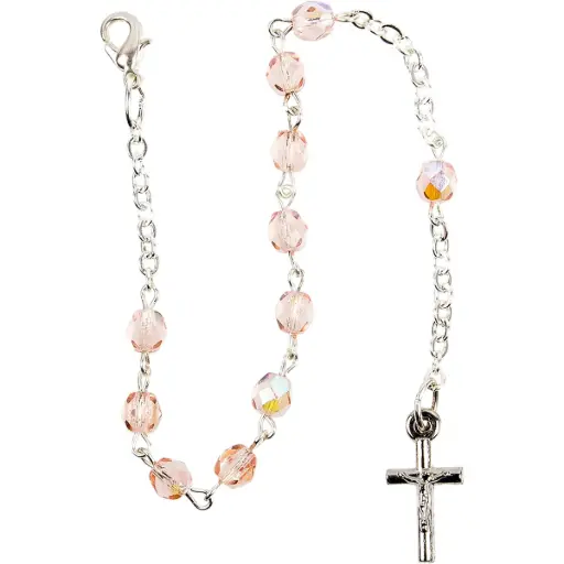 [3700344838082] BRACELET DIZAINIER - GRAINS ROSES SEMI CRISTAL Ø 6 MM