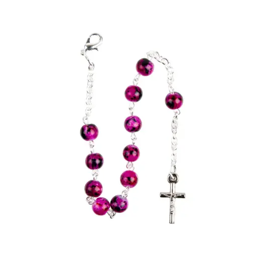 [3700344838525] BRACELET DIZAINIER PERLES ROSES TACHETÉES  Ø 7 MM