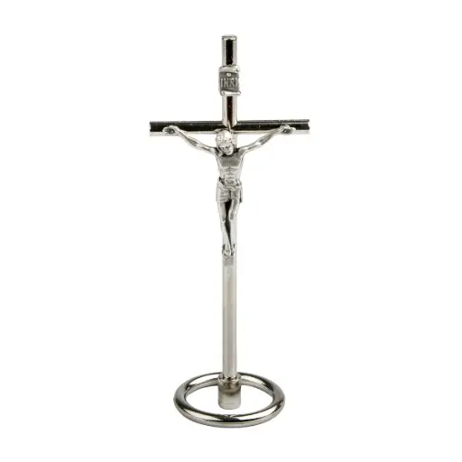 [3700344853856] CRUCIFIX SUR SOCLE - ARGENTE H10.5CM