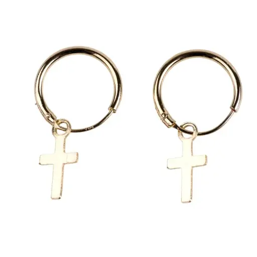 [3700344856116] BOUCLES D'OREILLES CRÉOLE CROIX PLAQUÉ OR