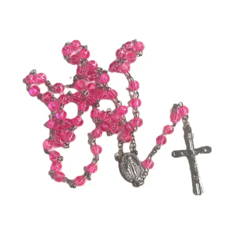 [3700344862223] CHAPELET GRAINS TRANSPARENTS ROSES - MÉDAILLE MIRACULEUSE