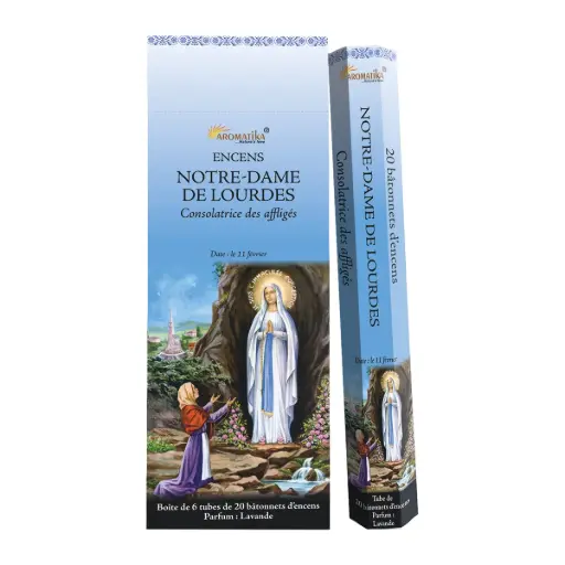 [3700344871751] TUBE DE 20 BÂTONNETS D'ENCENS " NOTRE DAME DE LOURDES, PARFUM LAVANDE"