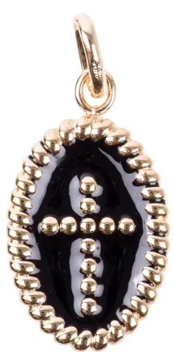 [3700344906675] MEDAILLE OVALE PLAQUEE OR CROIX EMAILLIEE NOIR 1,7 CM