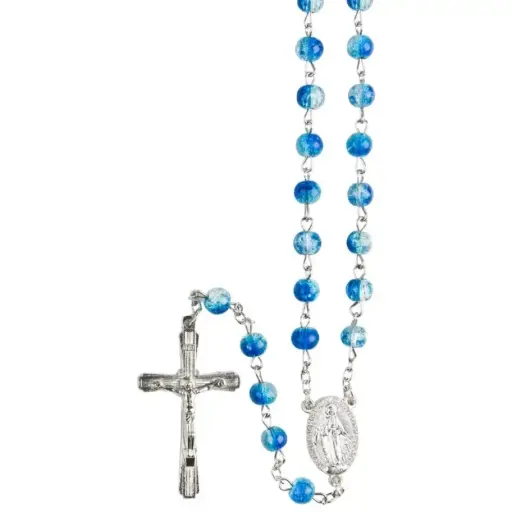 [3700344909171] CHAPELET GRAINS BLEU CIEL AVEC MÉDAILLE MIRACULEUSE EN MEDAILLON- SUR CHAINE 