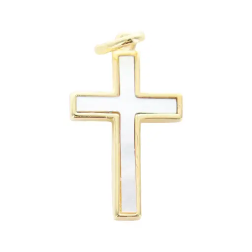 [3700344932575] CROIX DE COU PLAQUÉ OR ET NACRE - H 2.2CM