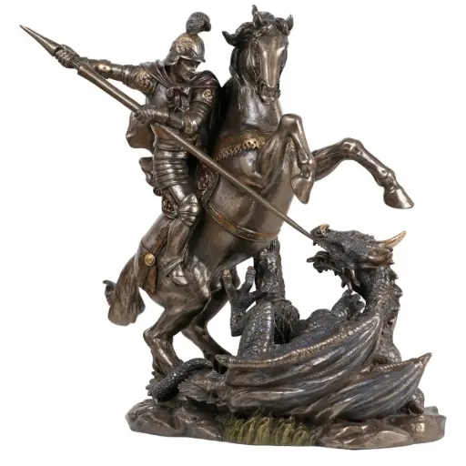 [3700344940518] STATUE SAINT GEORGES TERRASSANT LE DRAGON - BRONZE COULE A FROID 22CM
