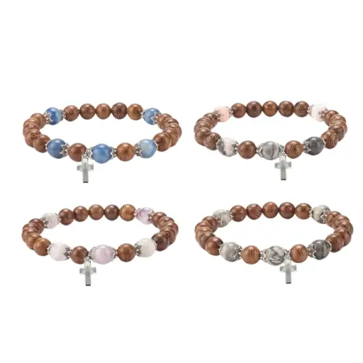[3700344944486] BRACELET - GRAINS BOIS DE WENGÉ ET PIERRES NATURELLES Ø 8 MM