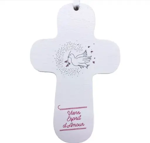 [3760130783477] CROIX BLANCHE EN BOIS IMPRIMÉE VIENS ESPRIT D'AMOUR - COLOMBE