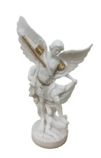 [3760130786102] STATUE DE SAINT MICHEL EN ALBATRE 17CM AVEC DORURES