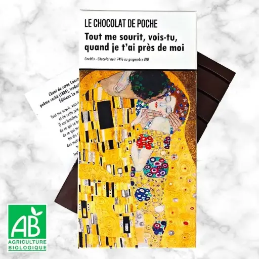 [3770008914414] TABLETTE CHOCOLAT NOIR 70% AU GINGEMBRE BIO "TOUT ME SOURIT, VOIS-TU QUAND JE T'AI PRÈS DE MOI"