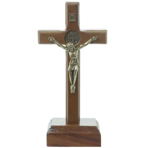 [7899347214200] CRUCIFIX DE SAINT BENOIT SUR SOCLE - H.10.50CM