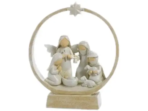 [8022934191328] CRECHE SUR SOCLE SOUS L'ETOILE - RESINE H.13CM