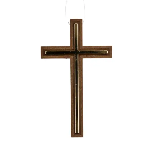 [8058400038125] CROIX DE COMMUNION BOIS ET LISÈRE DORÉ 10CM AVEC CORDON FIN