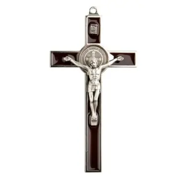 [9C55NZ01031] CRUCIFIX SAINT BENOIT 13CM ÉMAILLÉ MARRON FONCÉ