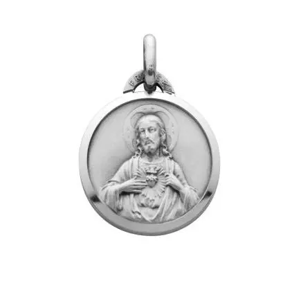 [OF24P03072000] MÉDAILLE DU SCAPULAIRE : SACRÉ COEUR / ND DU MONT CARMEL EN ARGENT 18MM