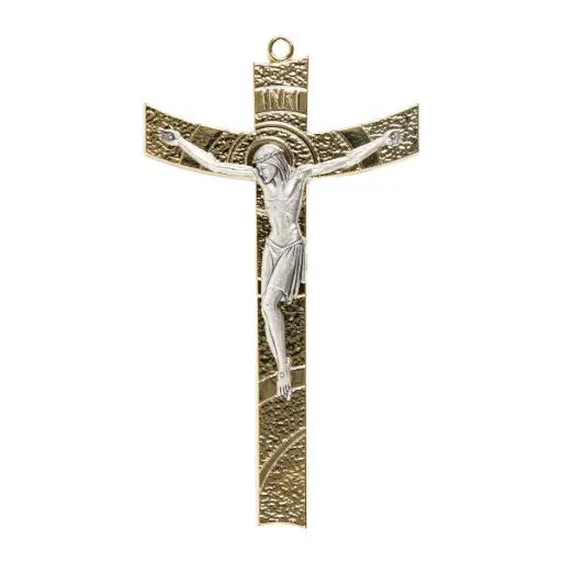 [0000000029506] CRUCIFIX METAL DORE STRIE - CHRIST ARGENTE 11CM