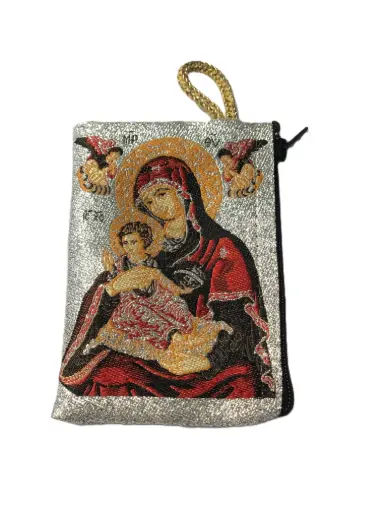 [1000000001365] POCHETTE BRODEE "VIERGE A L'ENFANT ARGENTE" 10 X 7CM