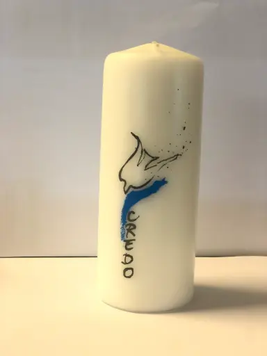 [1000000001853] BOUGIE CREDO COLOMBE BLEU  HAUTEUR 15 CM Ø 6 CM.