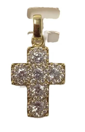 [1000000002393] CROIX PLAQUE OR - DETAILS EN ZIRCON H1.7CM