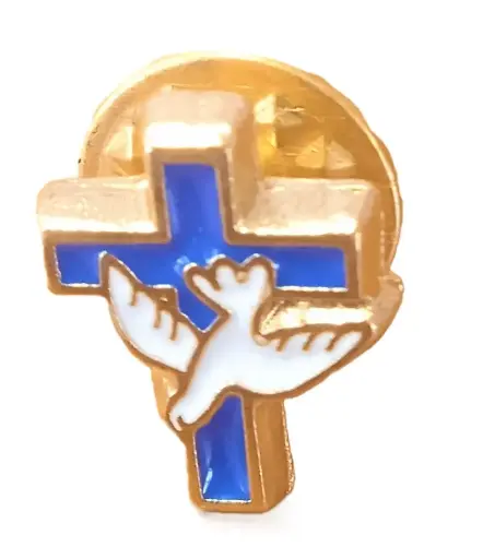 [1000000003321] PIN'S CROIX AVEC COLOMBE BLEU
