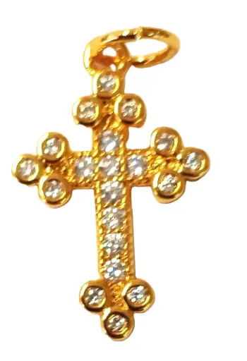 [1000000005738] CROIX DOREE A L'OR ZIRCON 1.7CM