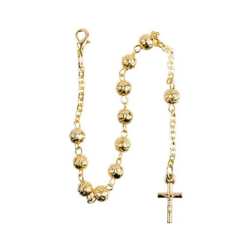 [1000000005875] BRACELET DIZAINIER CHAINE DORÉE GRAINS FORME ROSE MÉTAL 7 MM