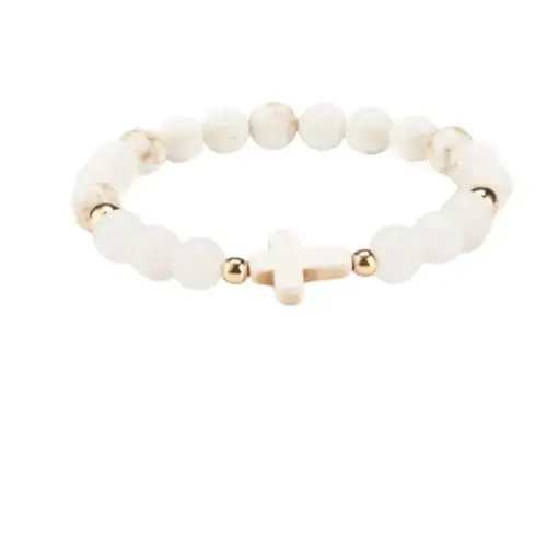[1000000006421] BRACELET JADE ET PIERRE - BLANC