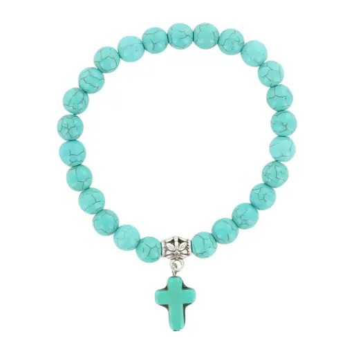[1000000006575] BRACELET TURQUOISE AVEC CROIX